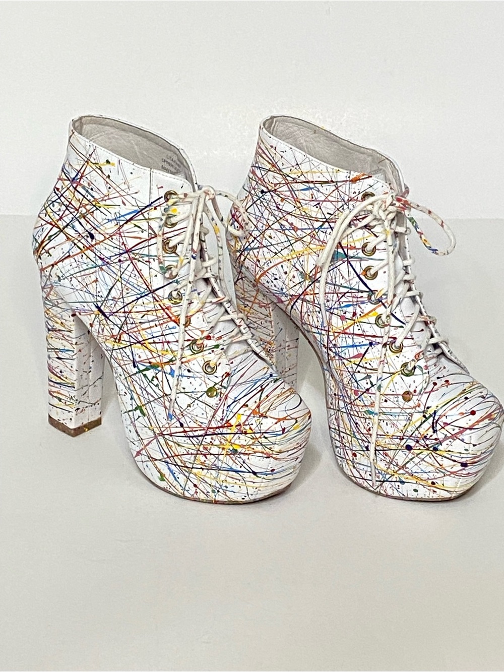Jeffrey Campbell Lita Paint Splatter Platform Ankle Boots Size 5 EUC